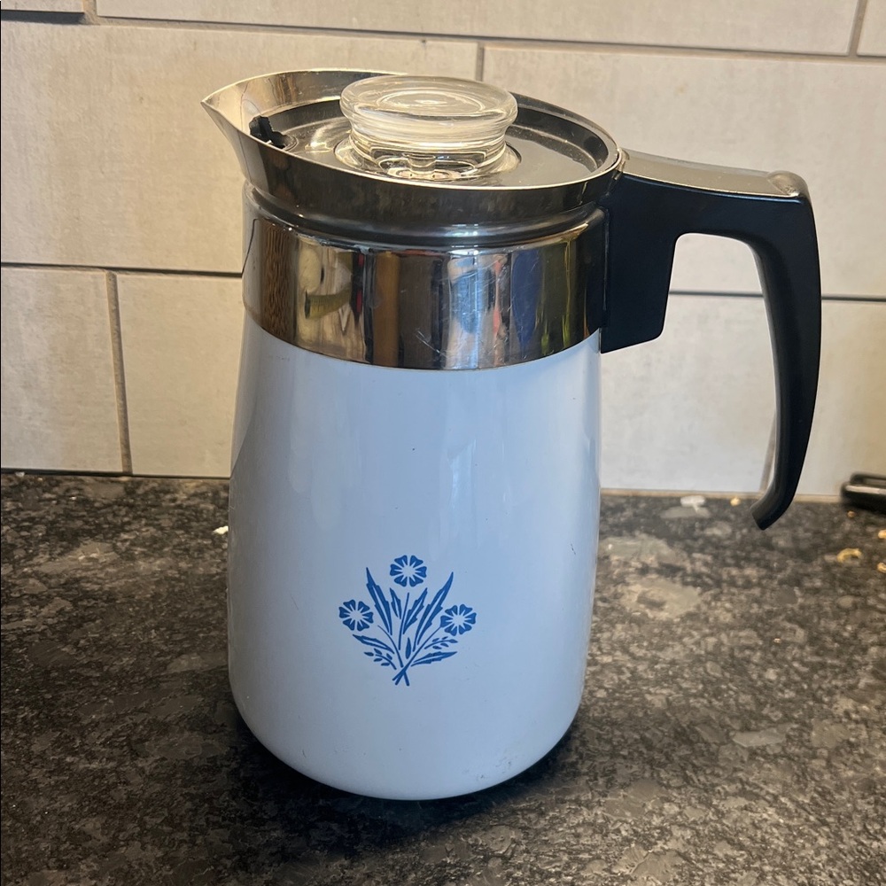 Corningware White and Blue Floral Coffee Carafe